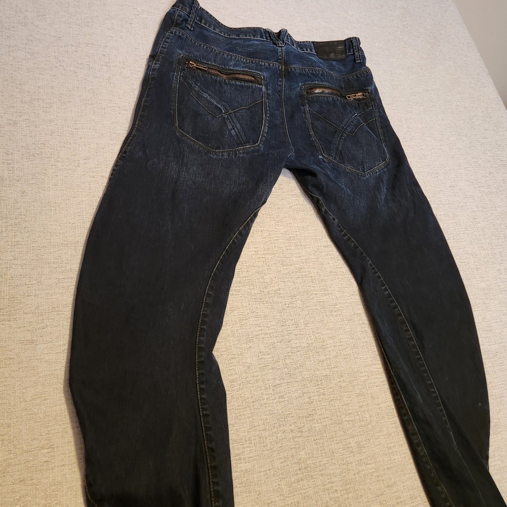 William Rast Twisted Arc Jeans Mens 36x34 Dark Wash Blue Zipper Pocket Denim Y2K